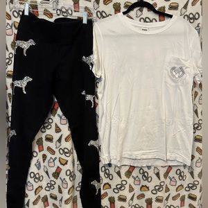 Pink brand sequined detail legging set.